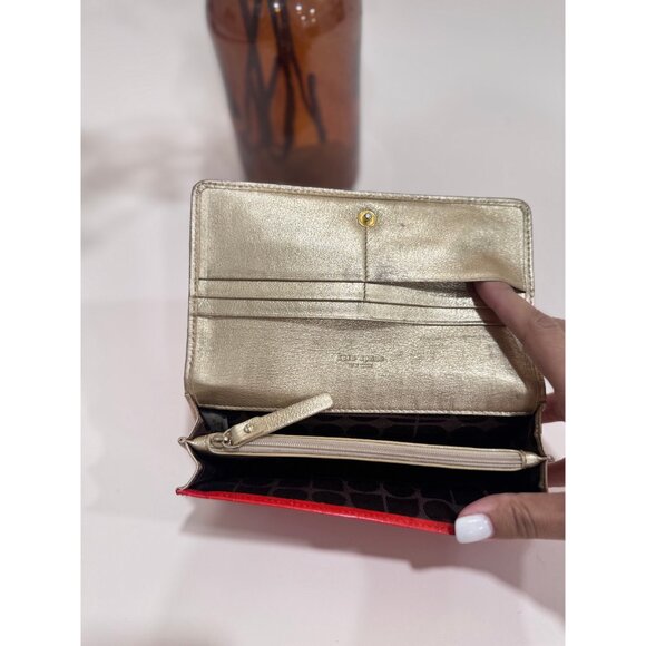 Kate Spade Red Croc Embossed Wallet Metallic Gold Interior Classic Chic - Picture 2 of 5